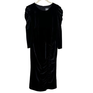 Vince Camuto Velvet 3/4 Sleeve Crew Neck Shirred Sheath Dress Size 8 Black NEW